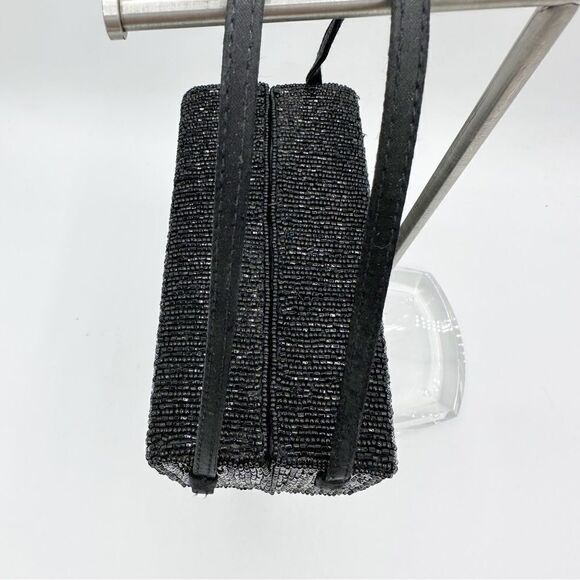 La Regale Vintage Black Beaded Rectangle Box w/Double Satin Handles Unique - Picture 5 of 12